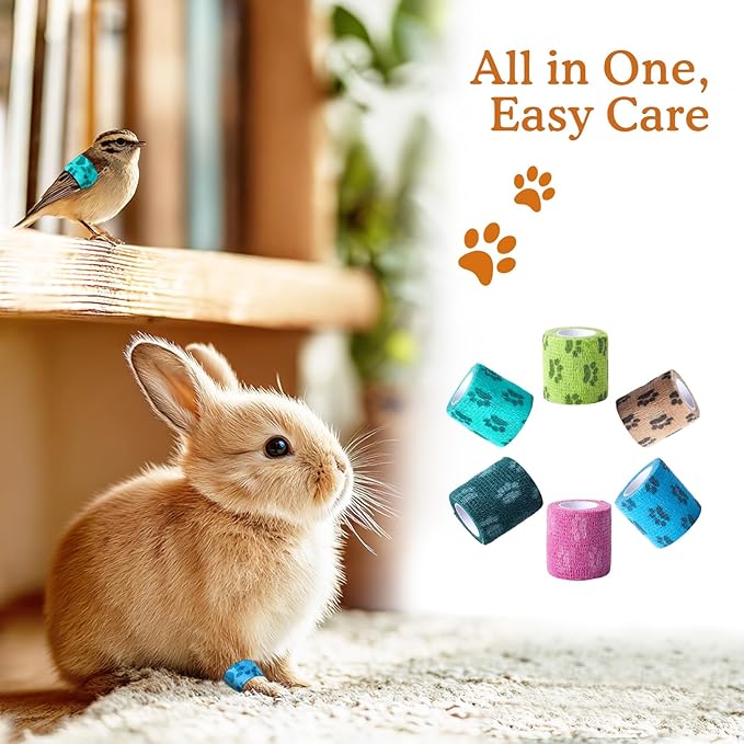 Breathable Cohesive Bandage Wrap, Medical Tape in First Aid Kit, Vet Wrap for Cables Handles & Temporary Bundling, Pawprints, 2 Inches X 5 Yards, 6 Rolls, Dusk Mirage