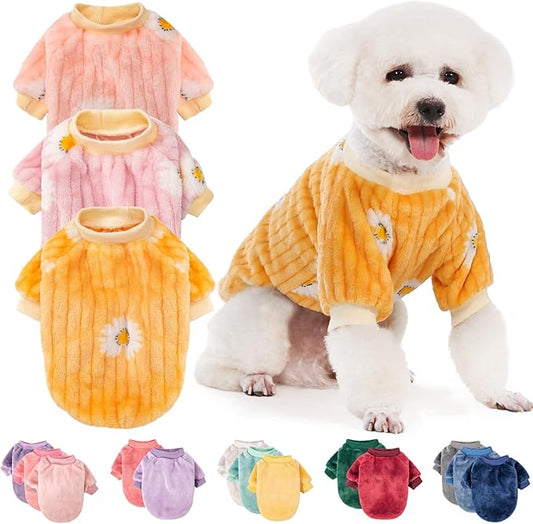 FabriCastle Small Dog Sweaters, 3-Pack Dog Clothes, Soft and Warm Pet Jackets for XXS XS S Dogs Girl & Cats, Winter Pet Apparel Costumes, Puppy Outfits for Christmas (Pink,Violet,Yellow, XX-Small)