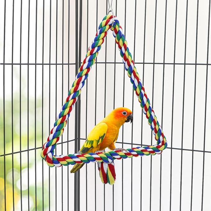 Bird Triangle Rope Swing Colorful Perch Chewing Toy for Parrots Budgie Parakeet Cockatiel Cockatoo (M)