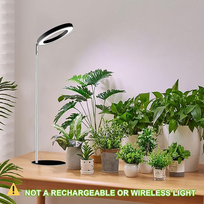 144 LEDs Full Spectrum Plant Grow Light for Indoor Plants,Height Adjustable, 6.3" Aluminum Housing,Automatic Timer with 8/12/16 Hours,10-Level Brightness,Black Plant Light with Base,2 Pack