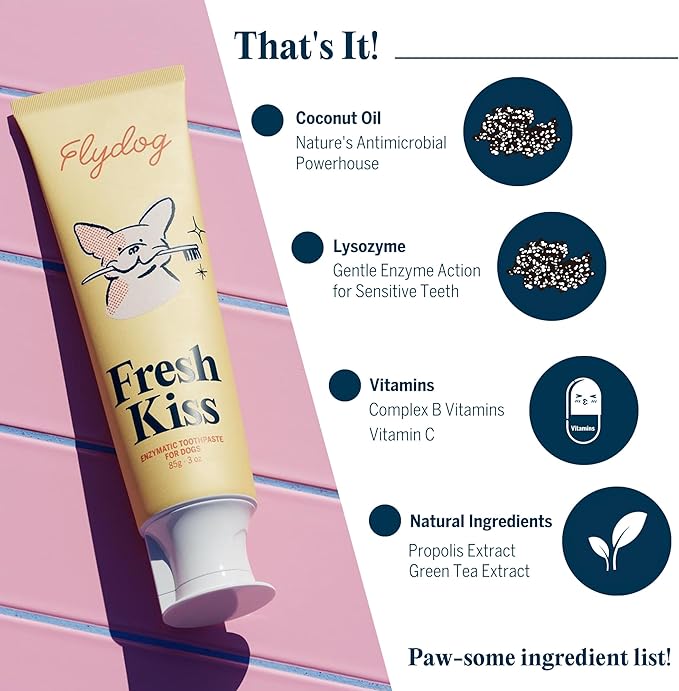 Flydog Fresh Kiss Dog Tooth Brushing Kit, Enzymatic Dog Toothbrush and Toothpaste- Vet Approved Formula, Breath Freshener & Tartar Remover, 360° Toothbrush for All Round Cleaning (Coconut Oil)