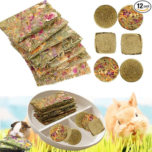Abizoo Rabbit Treat,Natural Molar Timothy Hay Herbal Floral Scent Snack Chew Toys Gift for Bunny Chinchillas Hamster Gerbils,12 Pcs Small Animals Cage Accessories Guinea Pig Treats
