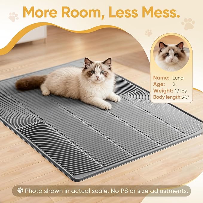 TRZZ XXL Extra Large Cat Litter Mat, Silicone Litter Box Mat for Floor, Waterproof & Non-Slip, Easy to Clean, Cat Litter Trapping Mat & Kitty Litter Catcher for Scatter Control (Pink)