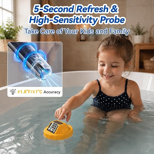 Pool Thermometer Swimming Floating | Digital Water Thermometer Sensor | Solar Powered | Easy Read | Anti-Fog, for Hot Tub, Spa & Ice Bath