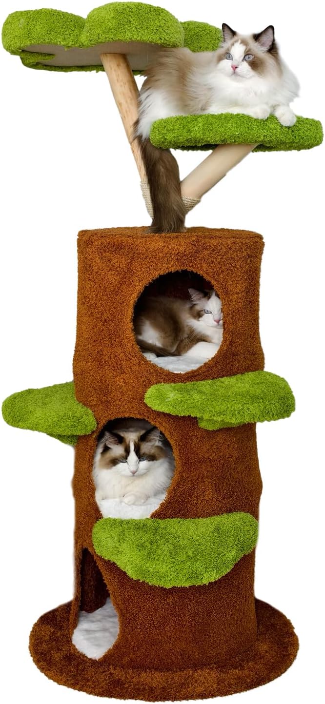 Modern Cat Tree Tower: 58Inch Tall Cat Tree for Large Cats with Multi Condos - Indoor Wood Cat Tree House Sturdy with Scratching Post