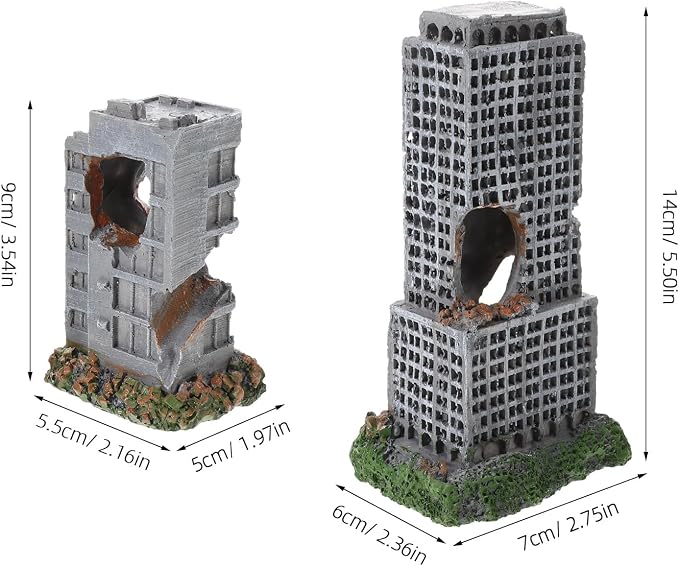 Totority Aquarium Castle Ruins Decoration, 2 Pcs Resin Fish Tank Ornament | Resin Aquarium Ruins Decor with Hollow Hideout Spaces for Fish Tanks, Shrimp Habitats, and Underwater Landscape Designs