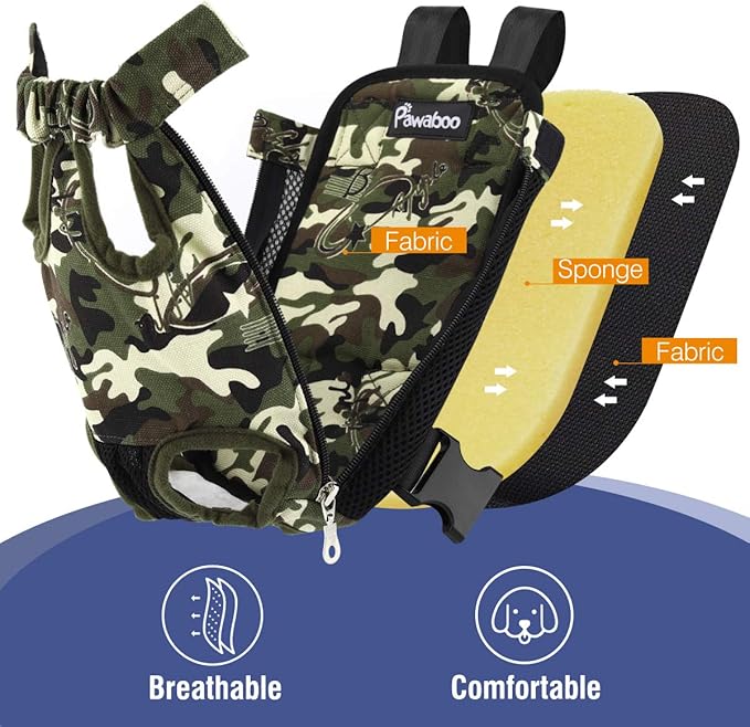 Pawaboo Pet Carrier Backpack, Adjustable Pet Front Cat Dog Carrier Backpack Travel Bag, Legs Out, Easy-Fit for Traveling for Small Medium Dogs Cats Puppies, Small (Pack of 1), Deep Camouflage Black