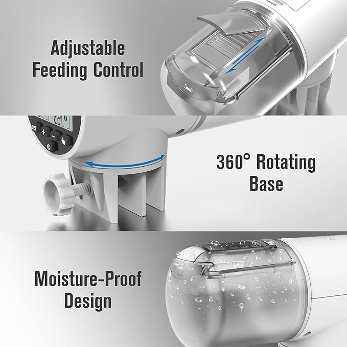 JuzPetz Automatic Fish Feeder Dispenser for Aquarium, 200ml Large Capacity Auto Turtle Fish Feeder for Small Tank, Battery Powered Food Feeding Timer for 7, 14 Day Weekend Vacation, Batteries Included