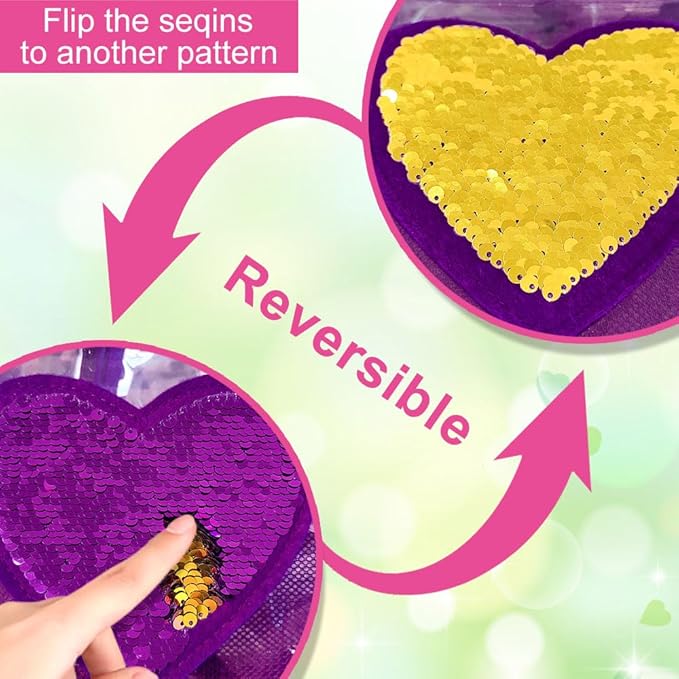 17" Sequin Clear Backpack for Girls - 3Pcs School Flip Design Stadium Approved Set, Waterproof Campus Transparent Bookbag (Purple)