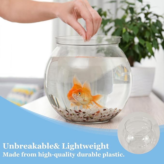 27 oz Mini Plastic Fish Bowl, Clear Round Small Fishbowl Aquarium, Unbreakable Shatterproof Plastic Betta Fish Tank, Desktop Goldfish Bowl for Home Decor & Party Centerpieces