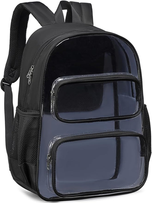 CAMTOP Clear Backpack Heavy Duty Transparent Bag See Through BookBag for Student School Work Festival Sport Travel (Black Cloth)