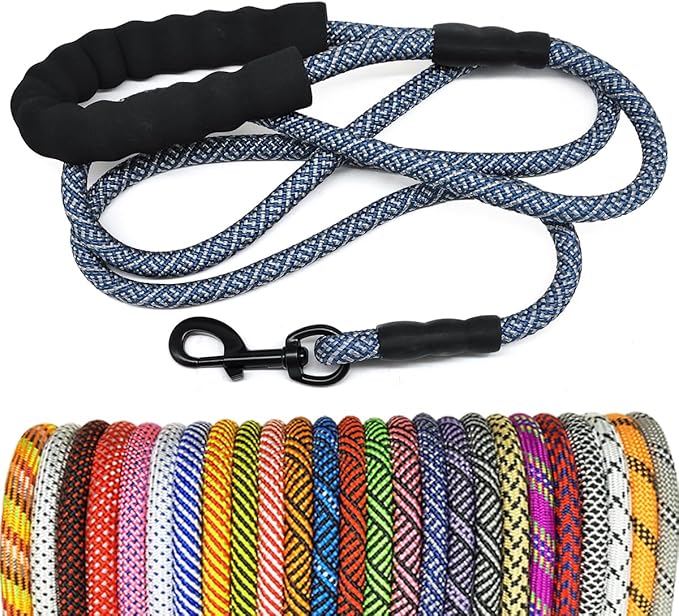 MayPaw Heavy Duty Rope Dog Leash, 6/8/10FT Nylon Pet Leash, Soft Padded Handle Thick Lead Leashes for Large Medium Dogs Walking Jogging (1/2" * 8', Navy)