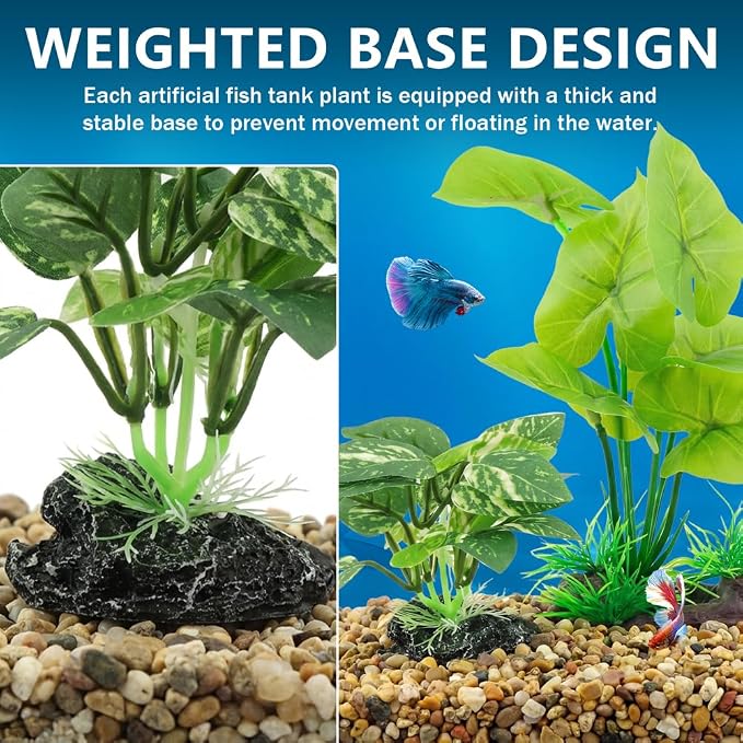 12pcs Artificial Silk Aquarium Plants Bettas Tank Accessories Green Fish Tank Plants Leaf Hammock Aquarium Decorations for Fish & Reptiles(Color:Green)