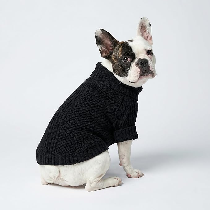 Fitwarm Dog Turtleneck Sweater, Thermal Knitted Pet Coat, Dog Winter Clothes for Small Dogs, Cat Apparel, Black, Medium