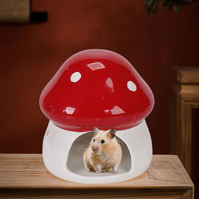 Ceramic Hamster House Guinea Pig Hideout Outdoor Creative Sturdy Habitat Hideaway House for Rats Chipmunk Squirrels, Red