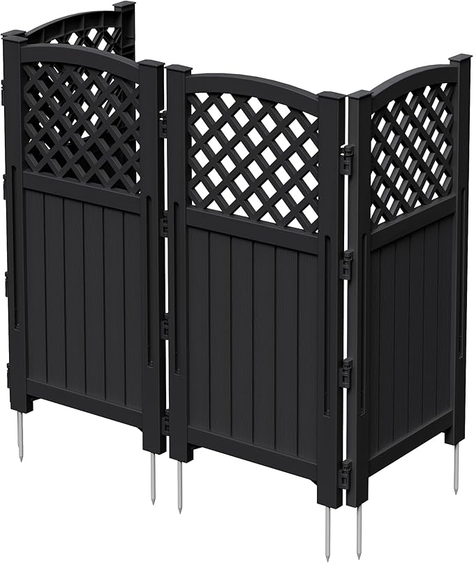 Greesum Air Conditioner Privacy Fence Screen, 4 Panels Trash Can Enclosure, 49.45" H x 22.62" W, Weather Resistant for Outdoor Pool Equipment, Garbage Bins, Black