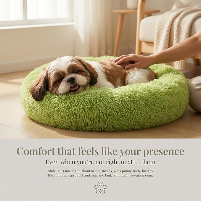 Calming Donut Dogs Beds for Small Dogs Washable,23inch Plush Round Pet Bed for Cozy Sleep,Fluffy Faux Fur Large Cat Bed,Fits up to 25 lbs Pets,Green