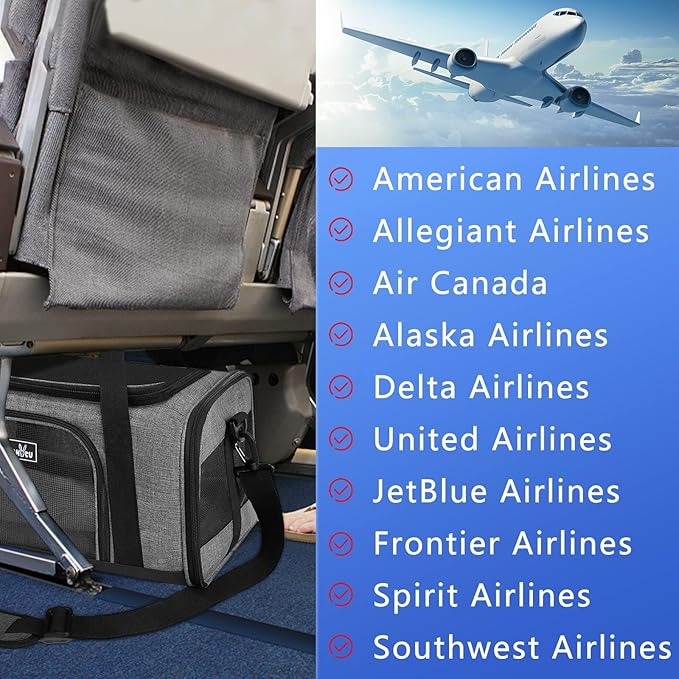 Wakytu Airline Approved Pet Carrier, TSA Approved Soft Sided Travel Bag for Small Dogs Cats, 5 Mesh Windows & Padded Shoulder Strap for Plane Underseat, 17.7"x11"x8.3"