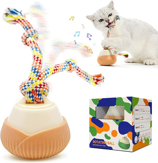 Interactive Cat Toy, 360° Rotating Automatic moving cat toys, Voice Recordable Auto Rolling Pet Toy with LED Sound & Music, Rechargeable Interactive Cat Toys for Indoor Cats & Small Dogs (ORANGE)