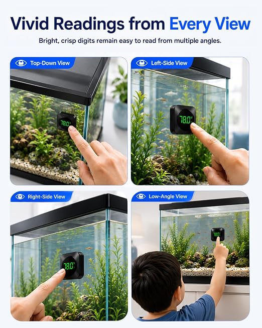 Fish Tank Digital Thermometer, Fahrenheit/Celsius(℉/℃) Accurate Aquarium Thermometer Wireless Touch Stick LED Display ±2°F Monitoring Temperature Accessories for Fish, Axolotl, Turtle or Aquatic