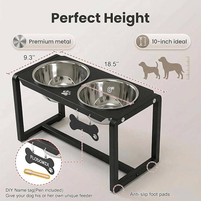 Metal Elevated Dog Bowls, Raised Dog Bowls for Medium/Large Sized Dogs with 2 Thick 58oz Stainless Steel Food Bowls, 10'' Tall Dog Bowl Stand Protect Neck & Joints