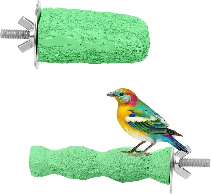 2pcs Anti-Slip Bird Beak Grinding Stones, Washable Resin Bird Beak Trimmer & Nail Filing Stand Platform Cage Accessories for Parrots Budgies Cockatiels Parakeets (Green)