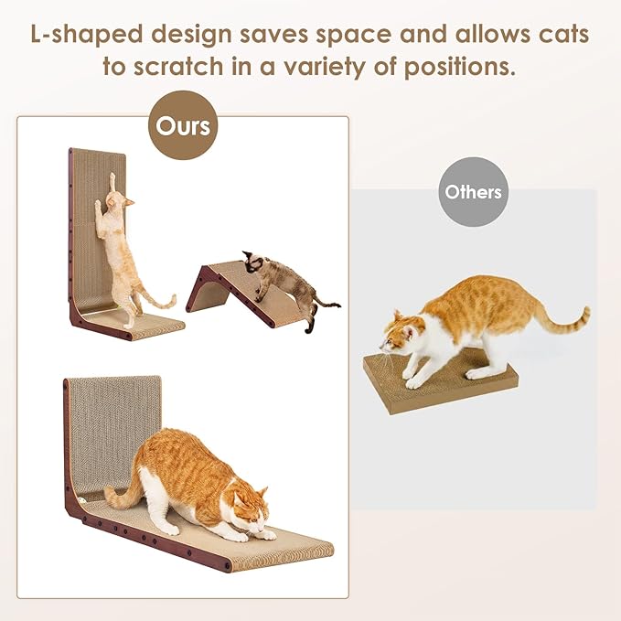 EHEYCIGA Cardboard Cat Scratcher for Indoor Cats, 26.8 Inch L Shaped Vertical Cat Scratching Board with Ball Cat Toy, Large Cat Scratcher Pad, Dark Brown