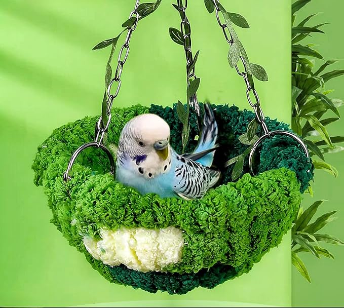 Hanging Bird Hammock for Cage Warm Plush Hanging Bird Bed Bird Snuggle Hut Parrot Hanging Sleeping Bird House for Parakeet, Conure, Budgie, Cockatiel, Lovebird, Finch, Hamster-Green