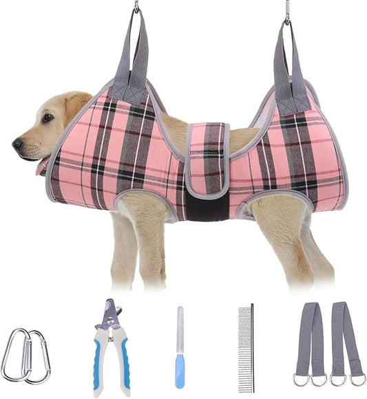 BEAUTYZOO Dog Grooming Hammock for Large Dogs, 11-15" Leg Spacing Up to 60lbs, Thick Breathable Dog Sling for Nail Trimming, Anti-Escape Harness Wide Neck Support, Grooming Sling for Dogs Cats