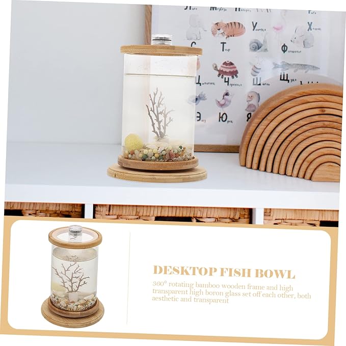 Garneck 1 Set Rotating Fish Bowl Unique Desktop Aquarium Tank with Phyllostachys Pubescens Frame for Home and Office Decor for Gardens and Craft Displays