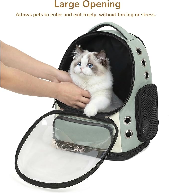 Cat Bubble Backpack Carrier, TSA Airline Approved Pet Travel Bag for Small Medium Dogs, Clear Hiking Camping Backpack for Cats, Kitten and Puppy up to 18 lbs, Green Bubble