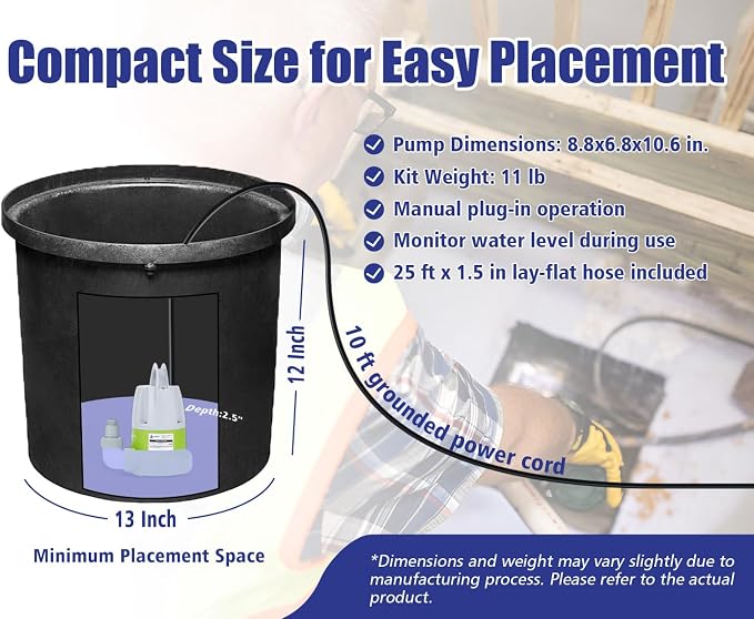 Green Expert 1/2 HP Submersible Utility Pump Kit with 25 ft x 1.5 in Lay-Flat Discharge Hose, 2500 GPH Manual Plug-in Household Water Removal, Last-Inch Drainage for Basement Pool Hot Tub