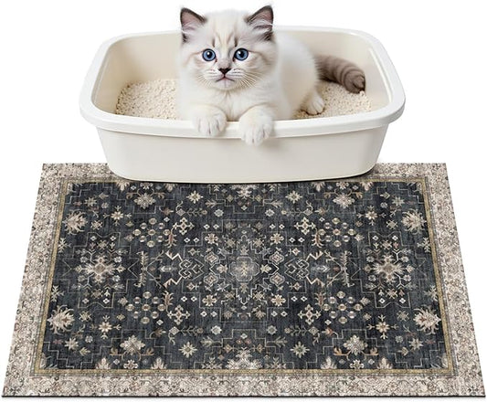Cat Litter Mat Litter Trapping Mat, 24"x15" Waterproof Urine Proof Litter Box Mat Catcher Mat Non-Slip Washable for Kitty Kitten, Black
