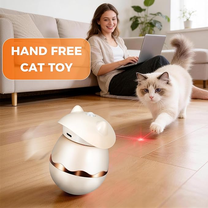 Automatic Laser Collar Cat Toy - Upgraded Tumbler Cat Laser Pointer Toy, Sensor Light On Top, 360° Irregular Rotation, USB C Charge & Works 2H, 3 Modes Interactive Cat Toy, Gifts for Ailurophile