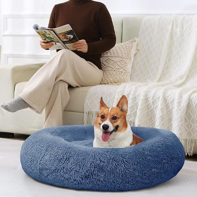 JOLLYVOGUE Dog & Cat Bed, Calming Anti-Anxiety Pet Bed for Small Dogs, Fluffy Donut Cushion for Small and Medium Pets (20")