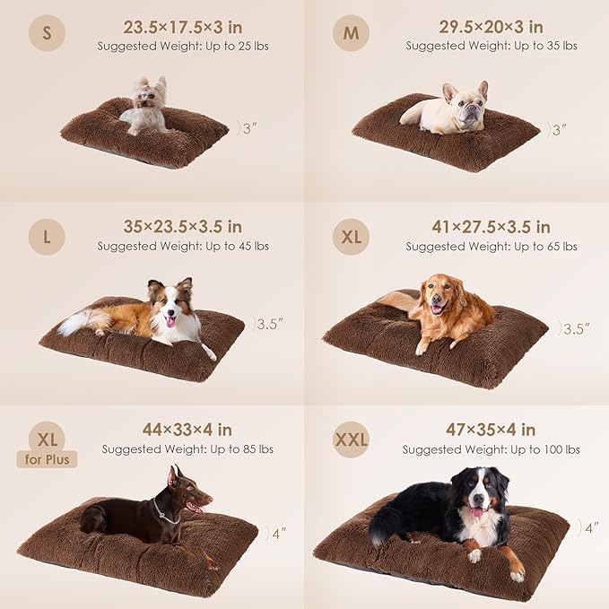 EHEYCIGA Fluffy Dog Crate Bed for Extra Large Dogs, Plush Faux Fur Crate Pad, Calming Anti Anxiety XL Dog Bed, Washable Soft Warm Mat with Non-Slip Bottom, Coffee