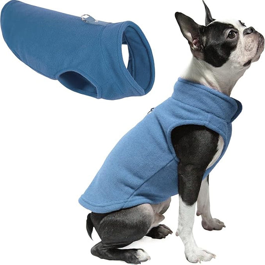 Gooby Fleece Vest Dog Sweater - Blue, X-Large - Warm Pullover Fleece Dog Jacket with O-Ring Leash for Small to Medium Dogs