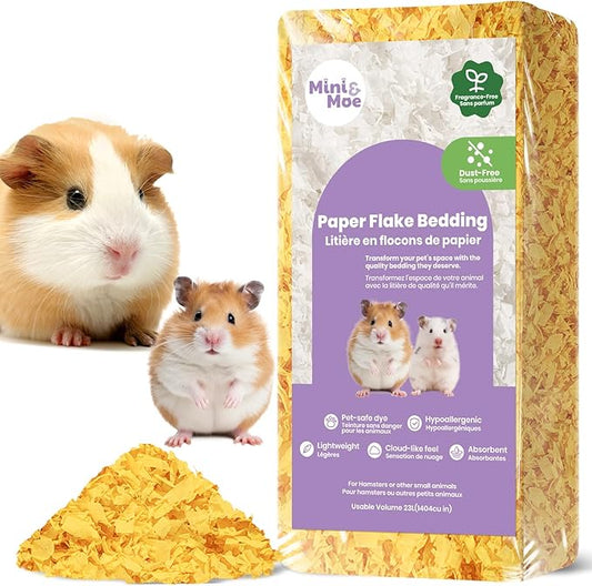 mini&moe Hamster Bedding: Dust-Free and Odor Control Moisture Absorbent Natural Paper Small Pet Bedding - for Guinea Pigs, Hamsters, and Rabbits, 12 Liters