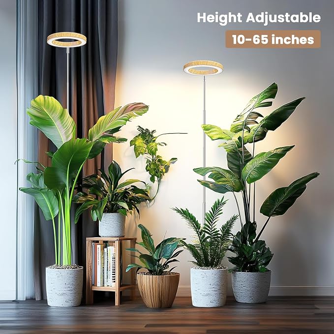 Kullsinss 6.3in Grow Lights for Indoor Plants, Full Spectrum Plant Light | Wood Grain Growing Lamp with 6/12/16H Timer, 5 Brightness Levels, 10-60in Height Adjustable, for Indoor Tall Plants (2-Pack )