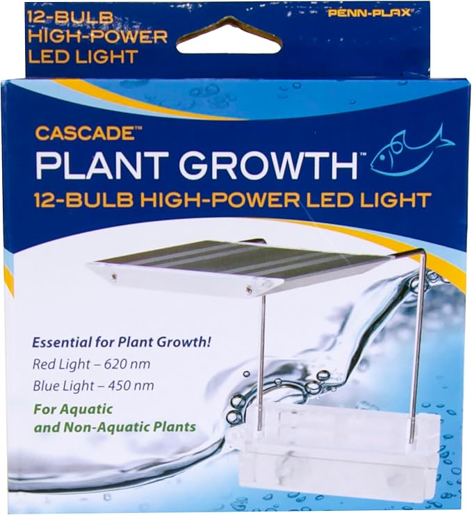 Penn-PLAX Cascade Plant Growth LED Clip-On Light for Rimless Aquariums – Great for Aquatic and Non-Aquatic Plants – 12-Bulb Multicolor