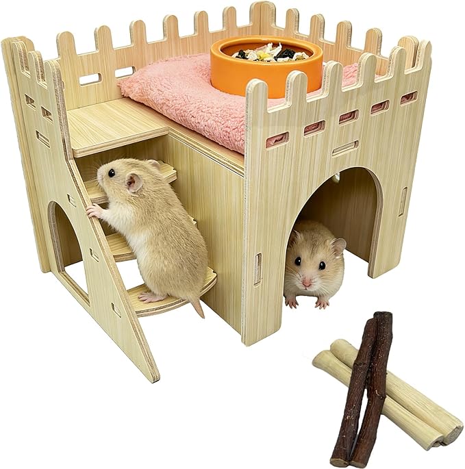 Hamster Hideout Hamster Wood House Maze Platform Detachable Cage Accessories for Rat Dwarf Hamster Gerbil Sugar Glider