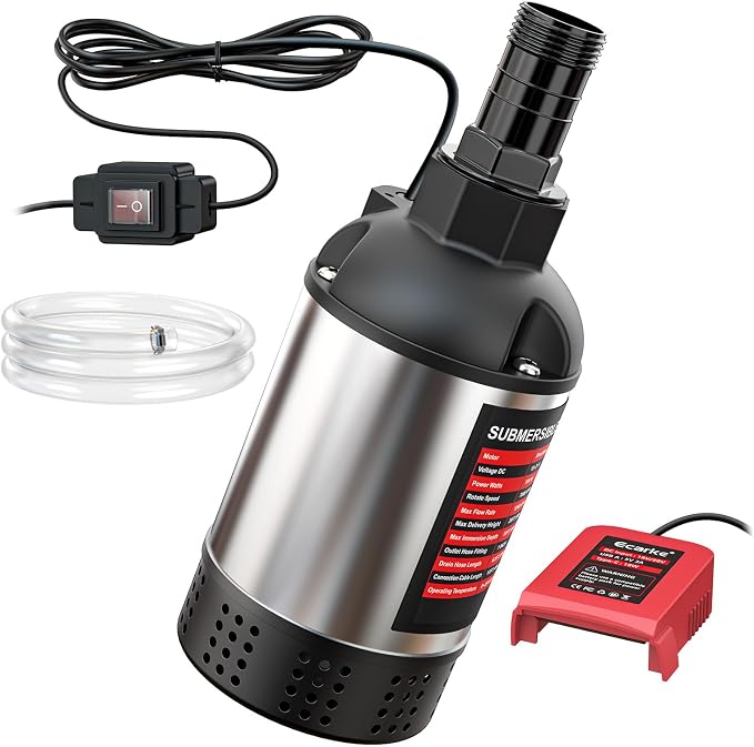 Ecarke Cordless Submersible Water Pump Compatible with Milwaukee 18V Battery, 1268GPH Brushless Electric Sump Pump Portable Transfer Pump for Pool Pond Basement with 6.5ft Drainage Hose (Tool Only)