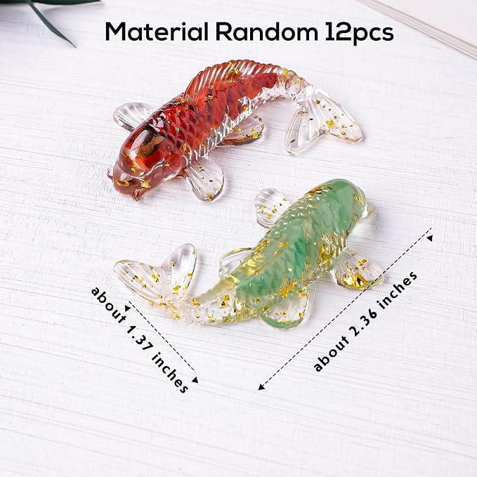 12pcs Goldfish Crystal Stone Resin Decor for Home Fishes Statue Balancing Chakra Reiki Healing Crystal Statue Fishbowl Decoration Home Office Desktop Decoration Gift for Women Men