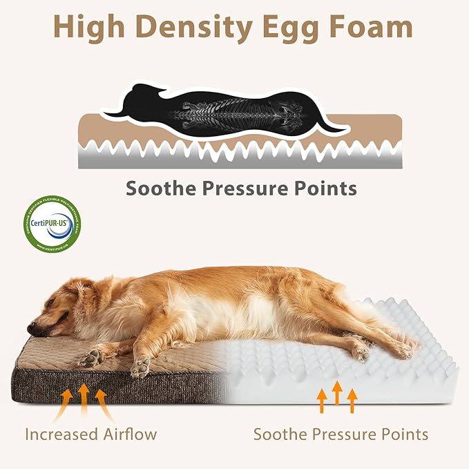 JOEJOY XL Dog Bed for Large Dogs up to 80 lbs, Fits 41" & 42" Crates, Orthopedic Egg Crate Foam Pet Bed with Washable Cover & Waterproof Liner, Non-Slip Bottom (41"x27", Brown)