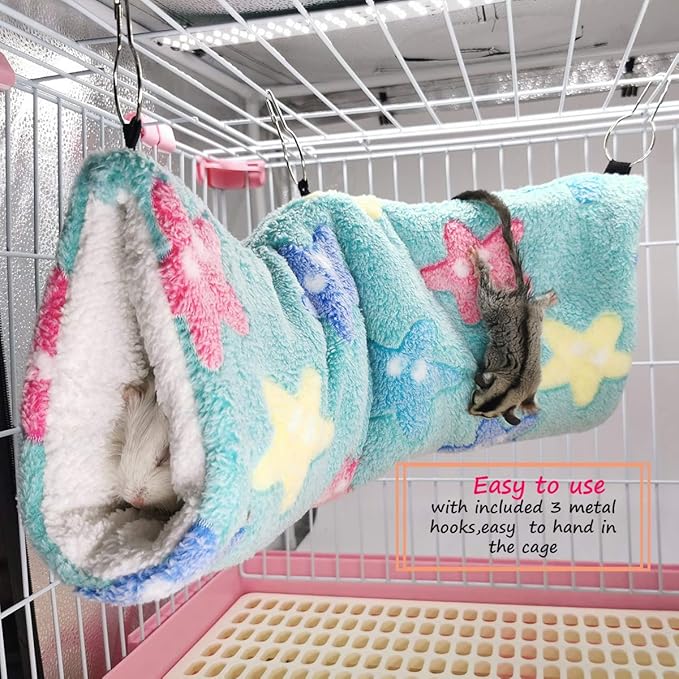 LEFTSTARER Guinea Pig Accessories Sugar Glider Cage Accessories Hamster Rat Toys Ferret Hammock Hanging Tunnel for Small Animals （Green-Star）