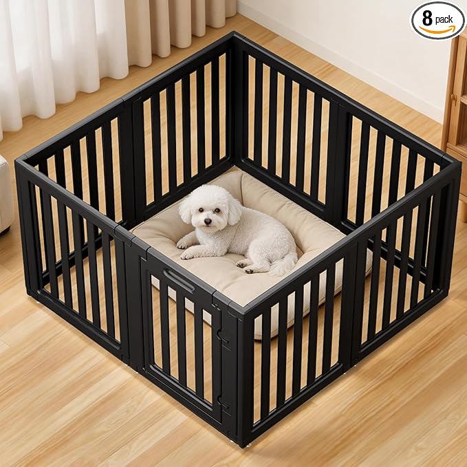 Dog Playpen, Clear Dog Pen, Dog Pen Indoor, Easy to Install and Remove Dog Play Pen, Puppy Playpen Suitable for Dogs, Cats,Dog Playpen Indoor(Black, 23.6 Inch Height, 8 Panels)