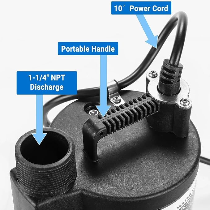 Submersible Utility Water Pump: 1/3HP 2450 GPH Sump Pump High-efficiency Motor Clean Water Removal Drain Pump for Swimming Pool Pond Garden Basement