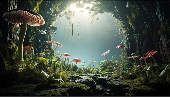 Underwater World Aquarium Background Tropical Plants Cave Style Mushrooms Reptile Tank Backgrounds Rock Lush Moss Plants Fish Tank Background Underwater Ocean Reptile Enclosure Backgrounds 72x18in