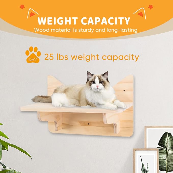 NOVGOBHOT Cat Wall Shelves for Large Cats – 9-Piece Wooden Wall-Mounted Cat Shelves Set, Kitty Climbing System with Perches, Scratching Post & Condo House