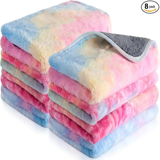 Tudomro 8 Pcs Guinea Pig Blankets Washable Small Pet Fleece Bedding Cage Liners Double Sided Pet Reusable Sleep Mat Pad Cover for Ferret Chinchilla Furniture Protection(Tie Dye,16 x 24 Inch)